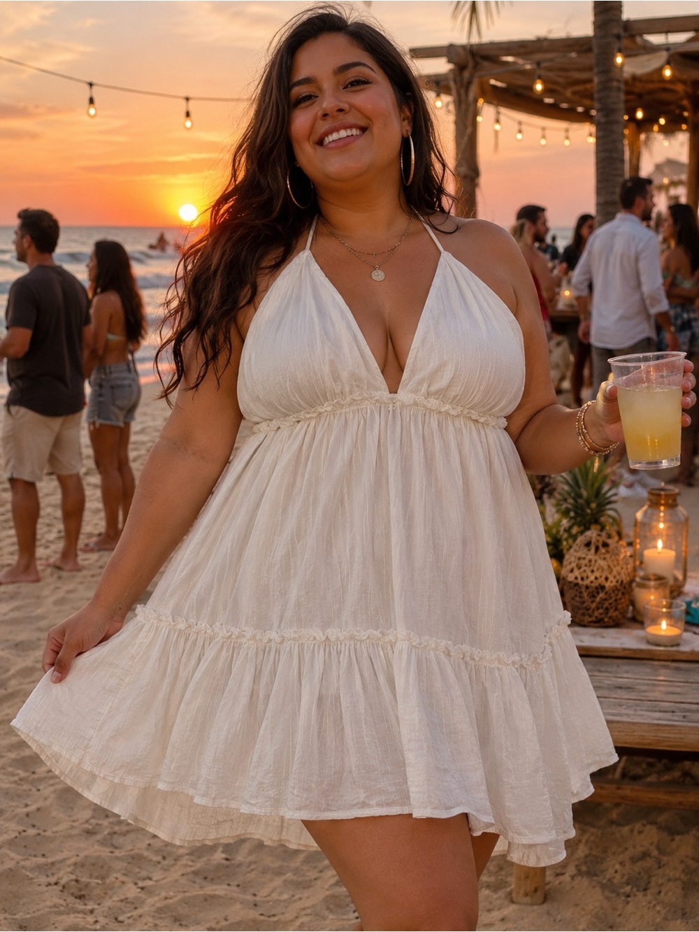 Divided by H&M White Halter Tiered Summer Beach Dress